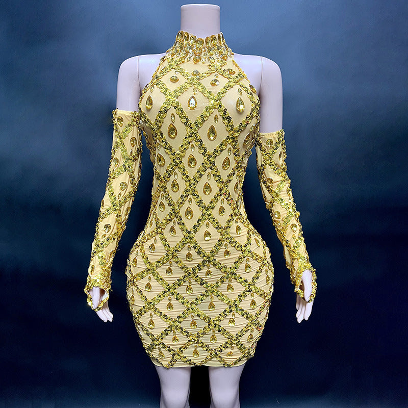 Hillary Rhinestones Mesh Dress Fashion Closet Clothing