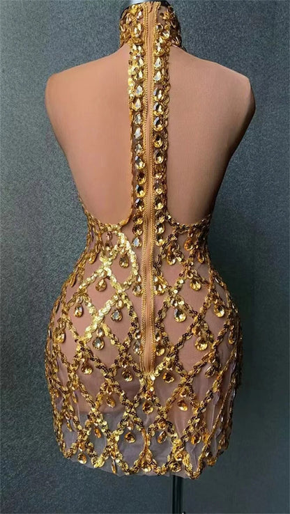 Hillary Rhinestones Mesh Dress Fashion Closet Clothing