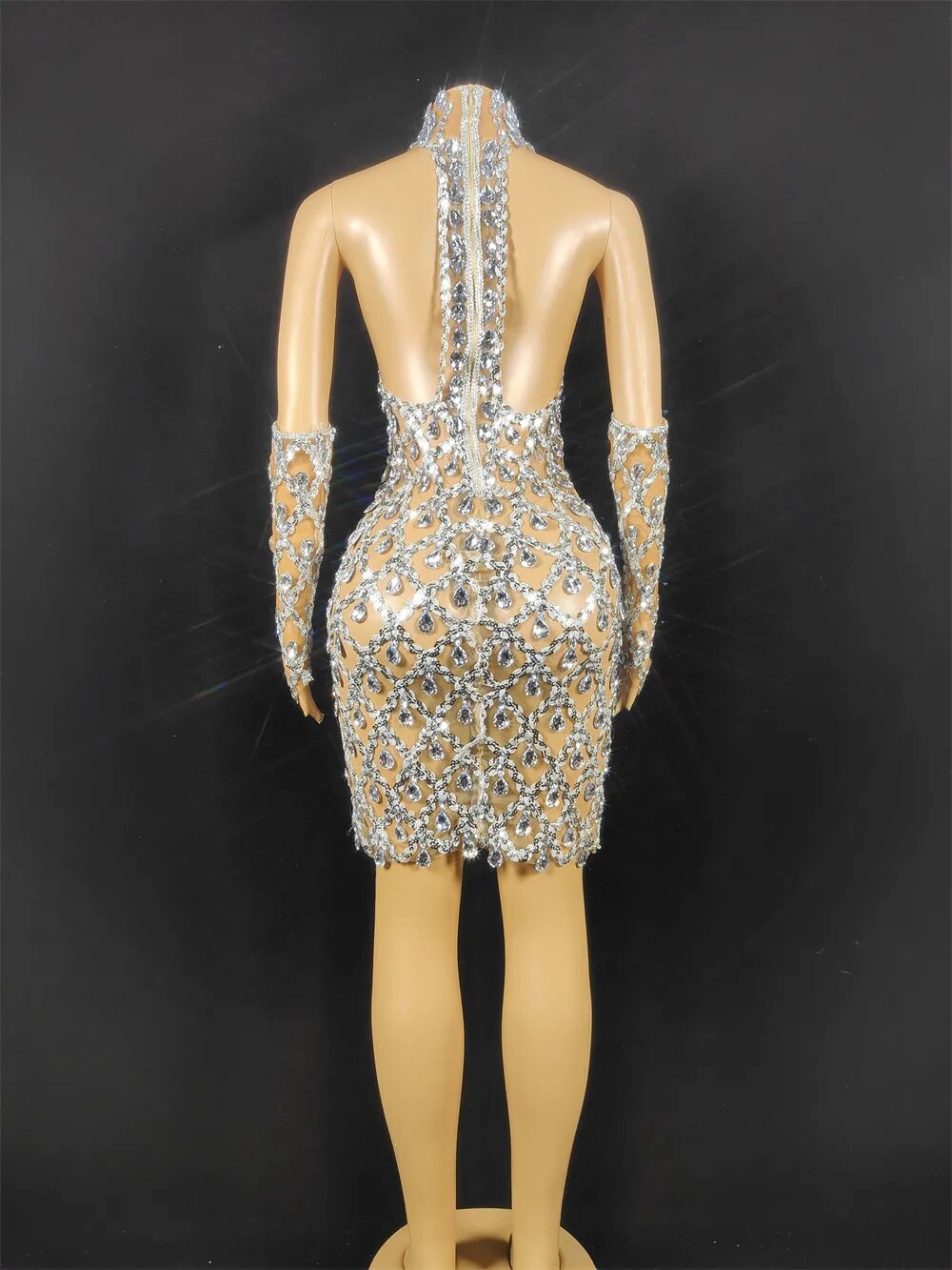 Hillary Rhinestones Mesh Dress Fashion Closet Clothing