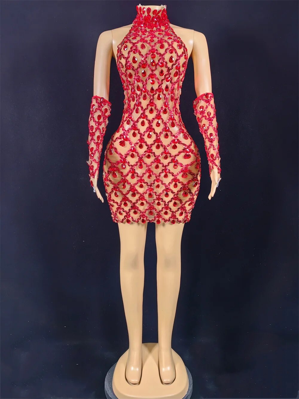 Hillary Rhinestones Mesh Dress Fashion Closet Clothing