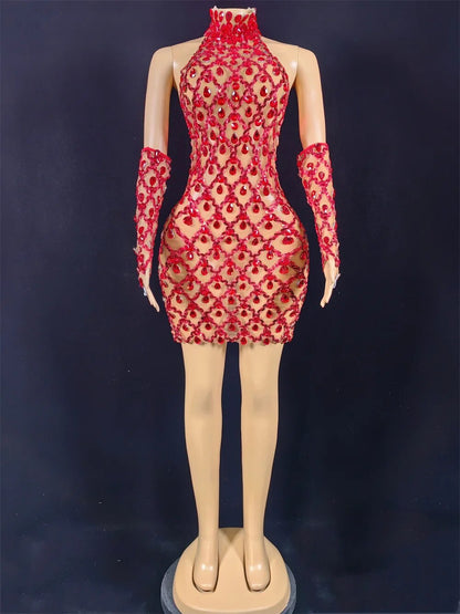 Hillary Rhinestones Mesh Dress Fashion Closet Clothing