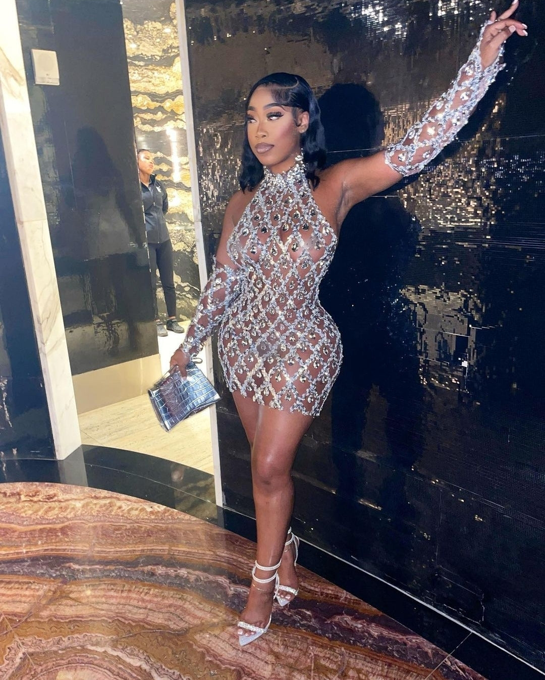 Hillary Rhinestones Mesh Dress Fashion Closet Clothing