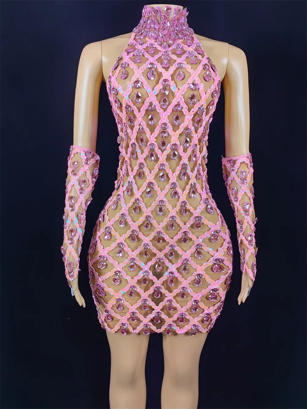 Hillary Rhinestones Mesh Dress Fashion Closet Clothing