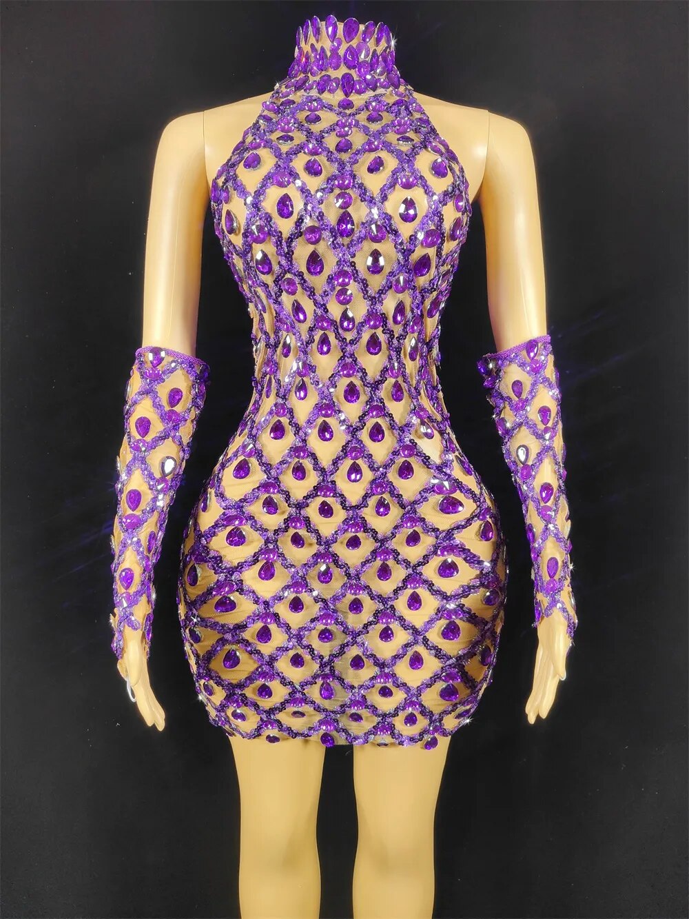 Hillary Rhinestones Mesh Dress Fashion Closet Clothing