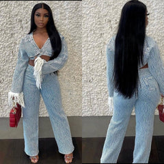 I Love Me Some Denim Pants Set Fashion Closet Clothing