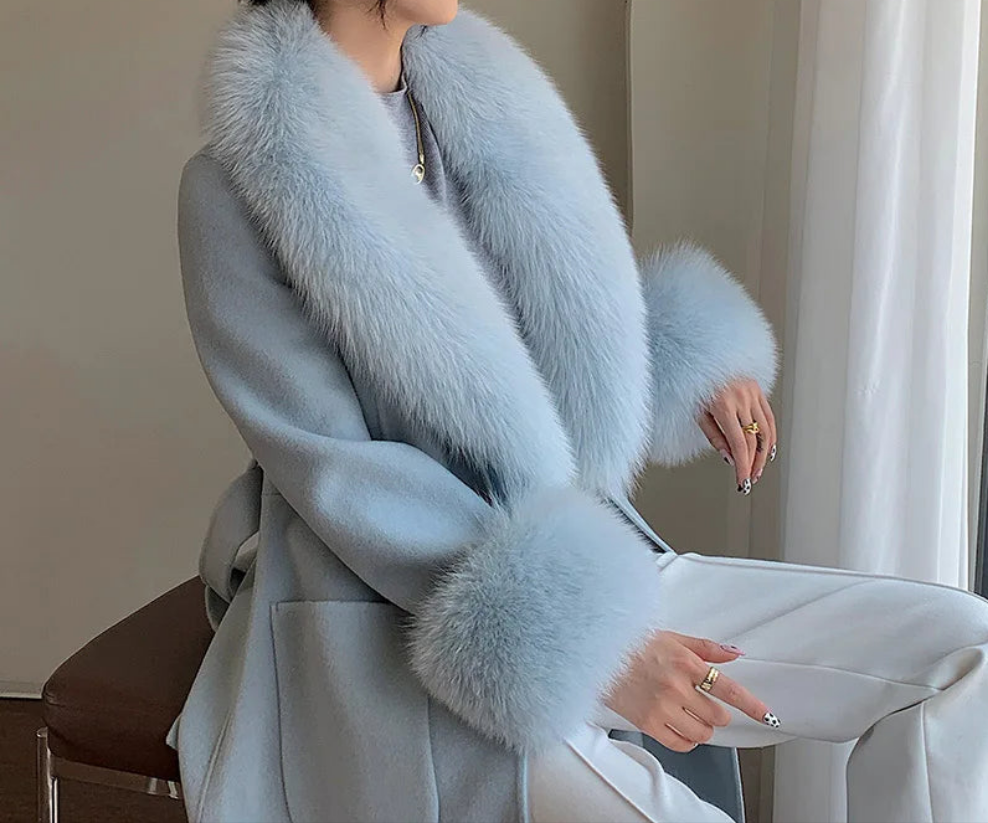 Cashmere Wopl Fox Fur Luxury Overcoat