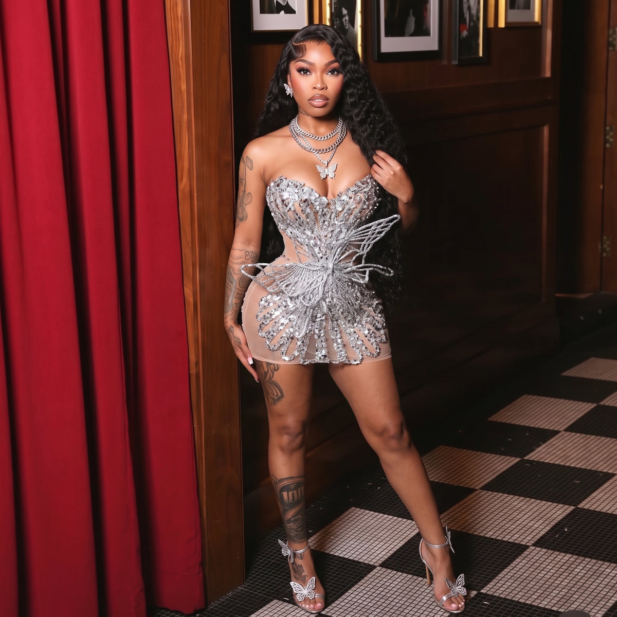 Silver Mesh Mini Dress