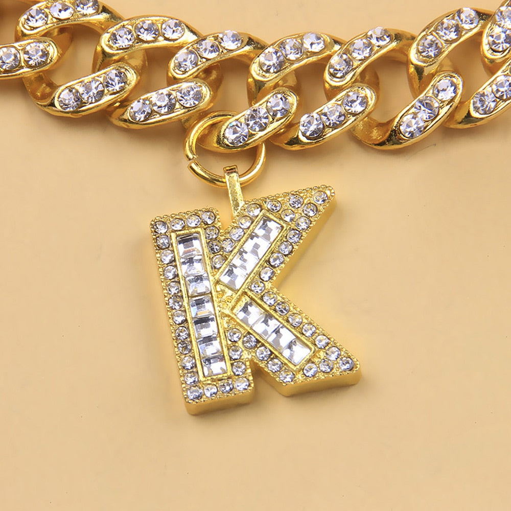 Iced Out Initial Letter Necklace Fashion Closet Clothing