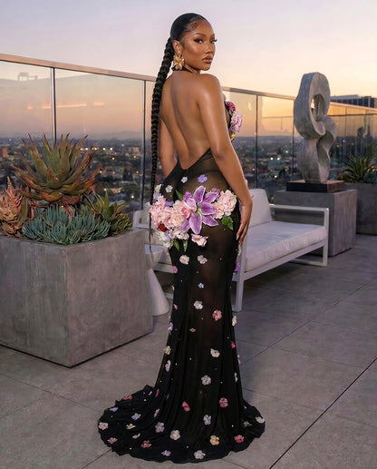 Luxe Flower Mesh Maxi Dress