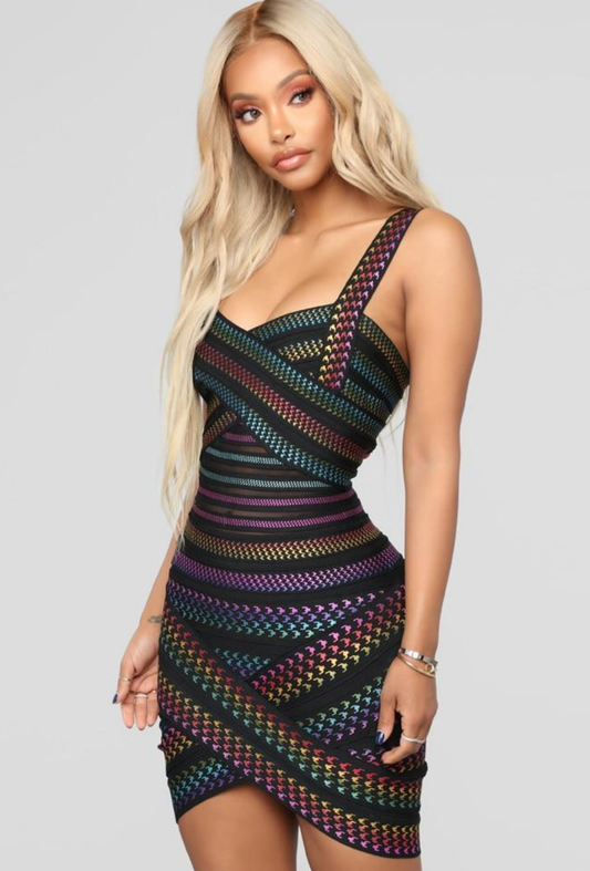 Iridescent Rainbow Bandage Dress Fashion Closet Clothing