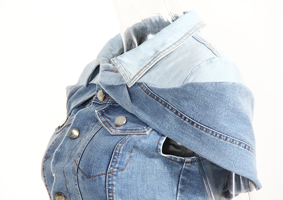 Irregular Blue Denim Top Fashion Closet Clothing