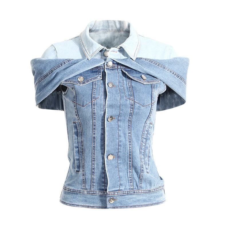 Irregular Blue Denim Top Fashion Closet Clothing