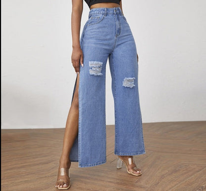 Jammin High Split Wide Leg Jeans Fashion Closet Clothing
