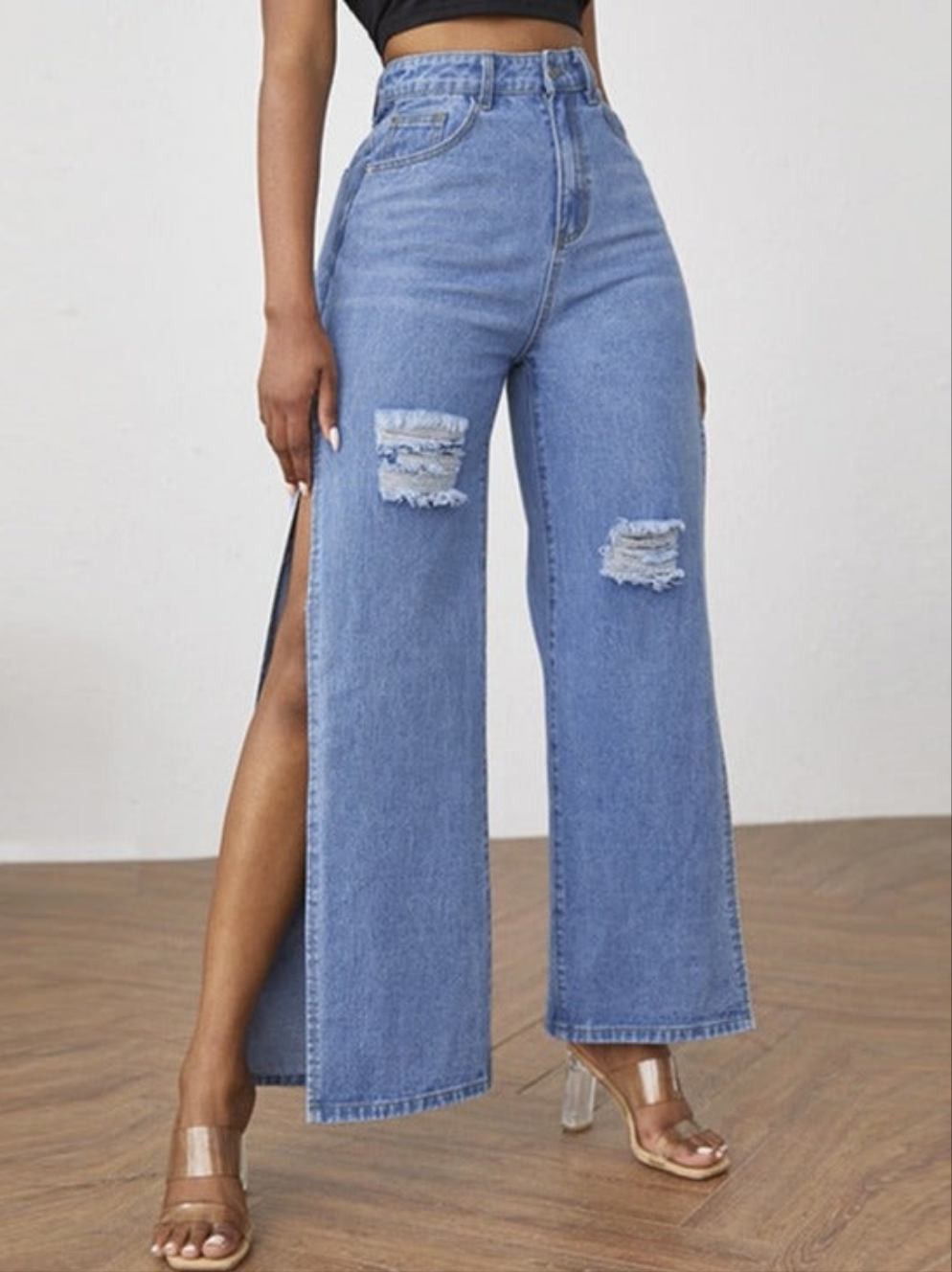 Jammin High Split Wide Leg Jeans Fashion Closet Clothing