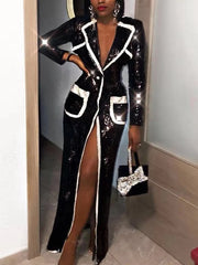 Jenny Black Sequins Trench Coat Fashion Closet Clothing