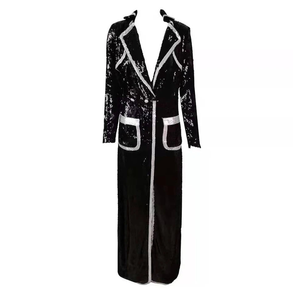 Jenny Black Sequins Trench Coat Fashion Closet Clothing