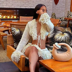 Josie Knit Tassel Cardigan Skirt Set Fashion Closet Clothing