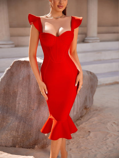 Kameela Bandage Dress - Red Fashion Closet Clothing