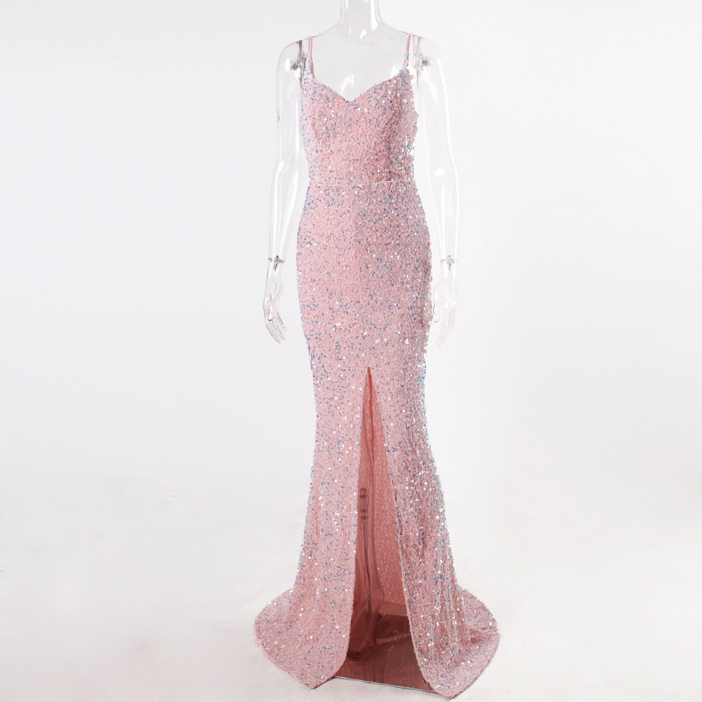 Kandi Sequined Maxi Dress- Pink Fashion Closet Clothing