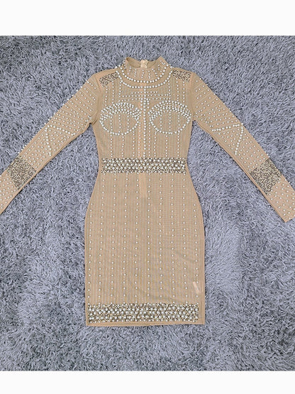 Khaki Pearl Bodycon Dress Fashion Closet Clothing