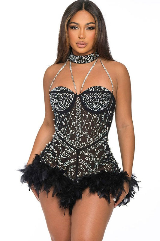 Krystal Rhinestone Mesh Romper Fashion Closet Clothing