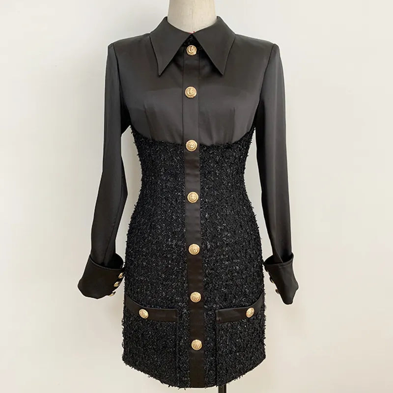 Leah Satin Tweed Dress Fashion Closet Clothing