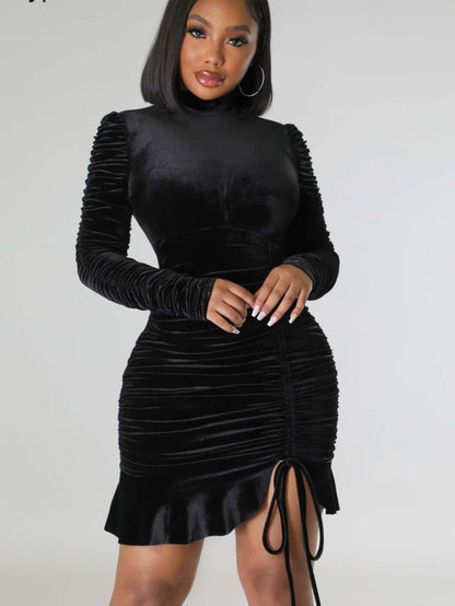 Leila Ruched Velvet Mini Dress Fashion Closet Clothing