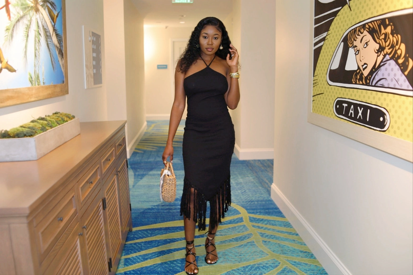 fringe bodycon dress Final Sale Plus Size Spaghetti Strap BodyCon Dress with Side Fringe in Black