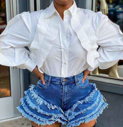 Lexie Ruffle High Waist Short Jeans Fashion Closet Clothing