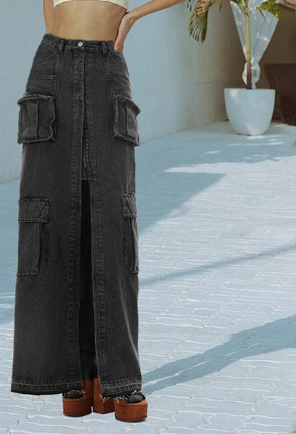 London High Waist Denim Cargo Skirt Fashion Closet Clothing