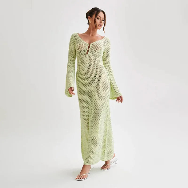 Long Beach Knit Maxi Dress Fashion Closet Clothing