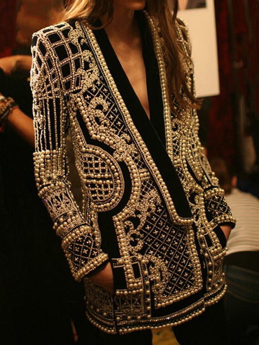 Luxurious Metallic Beaded Blazer/Dress Fashion Closet Clothing