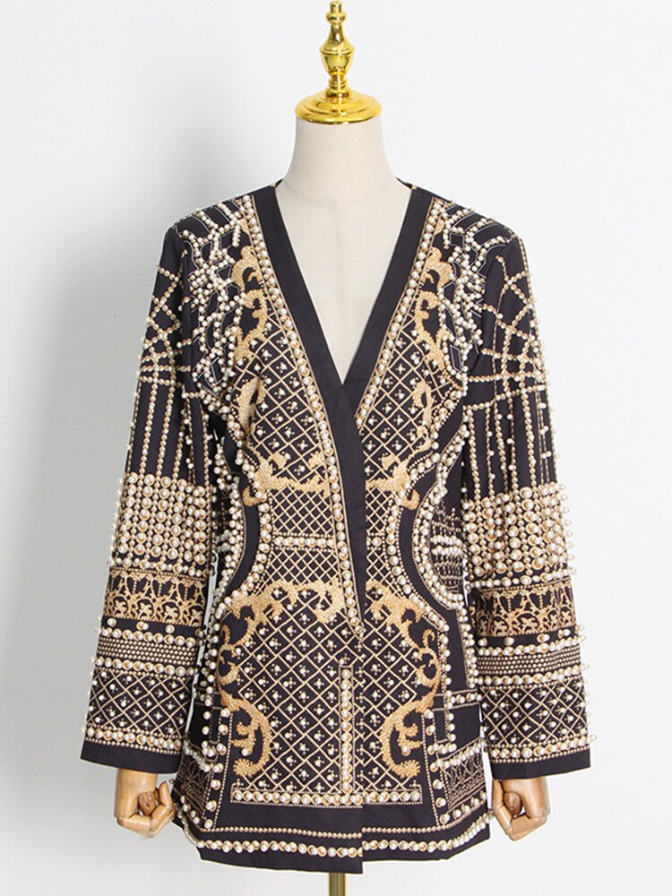 Luxurious Metallic Beaded Blazer/Dress Fashion Closet Clothing