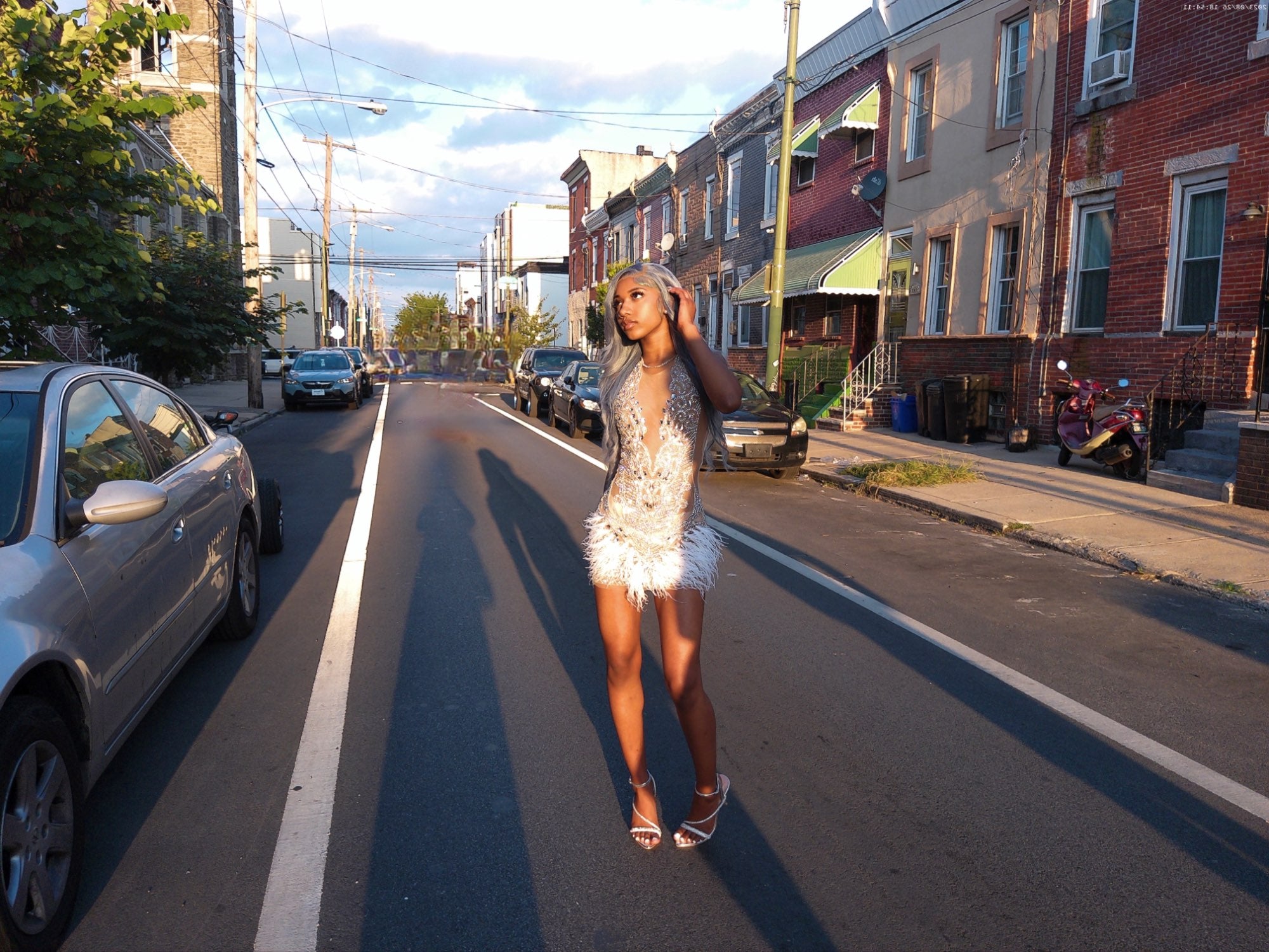 Luxury Beaded Crystal Feather Dress Fashion Closet Clothing