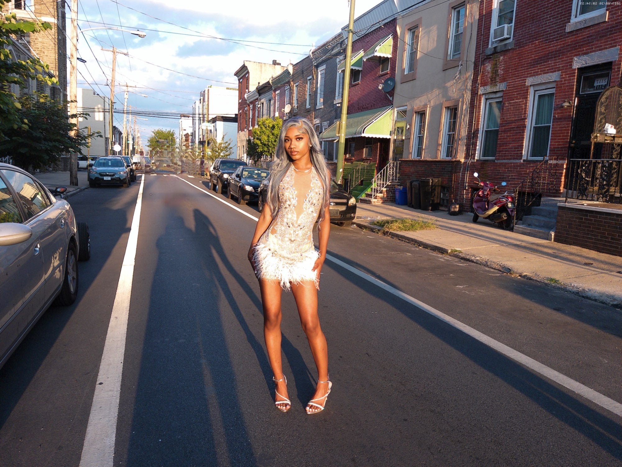 Luxury Beaded Crystal Feather Dress Fashion Closet Clothing