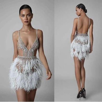 Luxury Crystal Feather Dress Fashion Closet Clothing