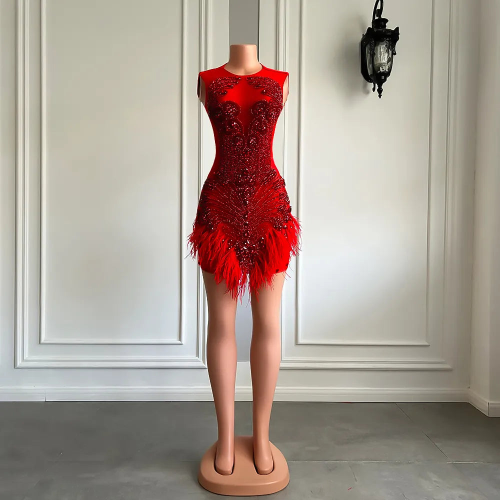 Luxury Feather Cocktail Dress Fashion Closet Clothing