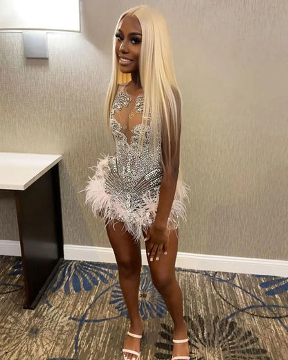 Luxury Feather Cocktail Dress Fashion Closet Clothing