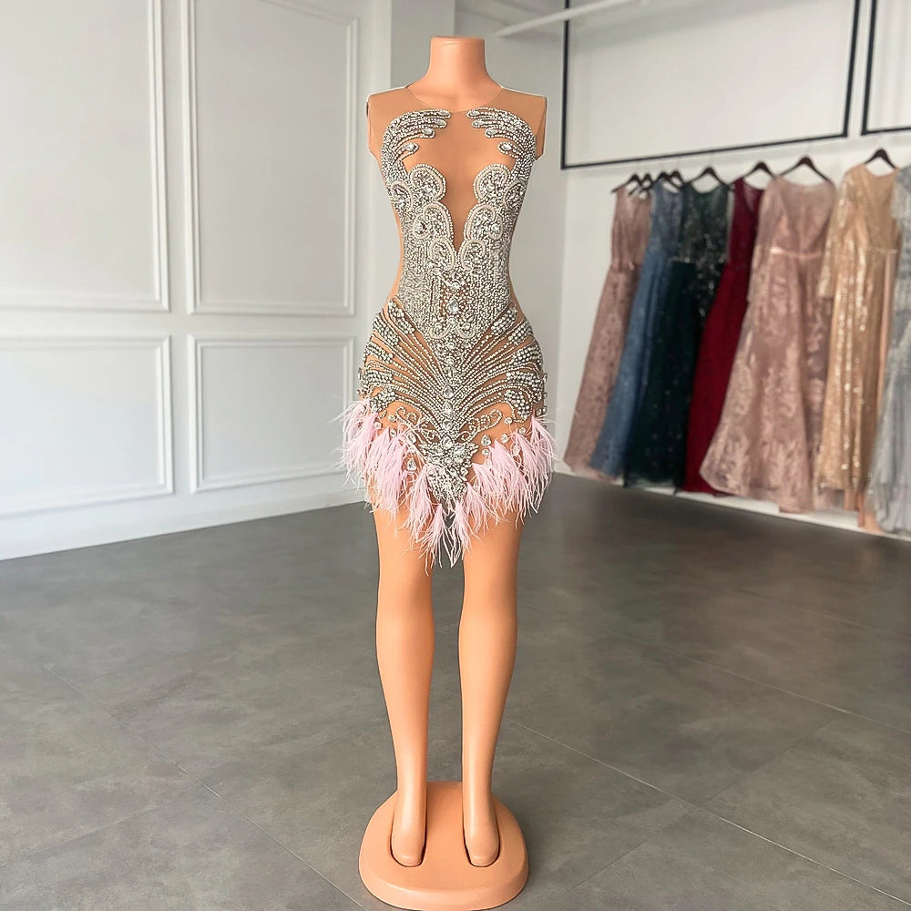 Luxury Feather Cocktail Dress Fashion Closet Clothing