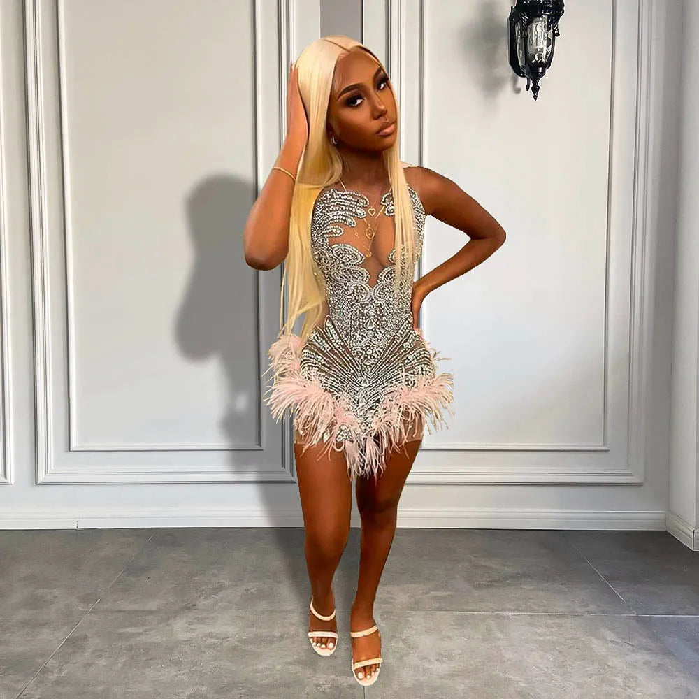 Luxury Feather Cocktail Dress Fashion Closet Clothing