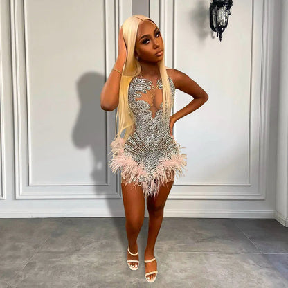 Luxury Feather Cocktail Dress Fashion Closet Clothing