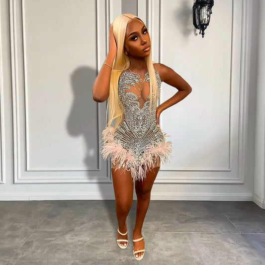 Luxury Feather Cocktail Dress Fashion Closet Clothing