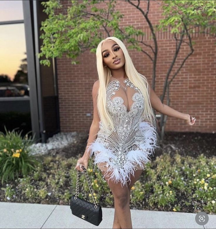 Luxury Feather Cocktail Dress Fashion Closet Clothing