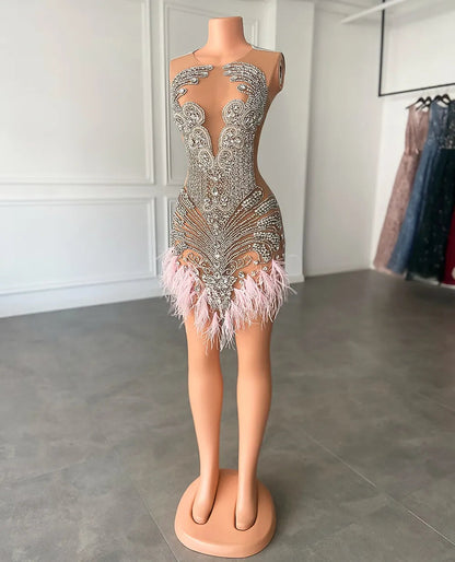 Luxury Feather Cocktail Dress Fashion Closet Clothing