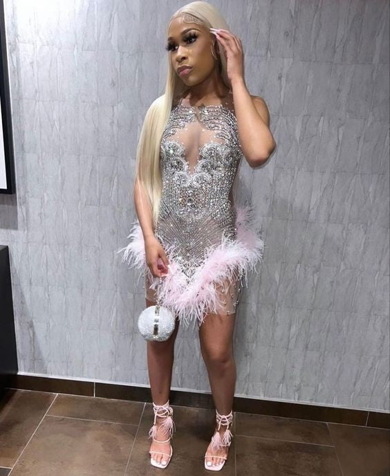 Luxury Feather Cocktail Dress Fashion Closet Clothing