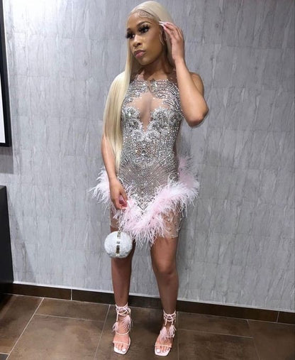 Luxury Feather Cocktail Dress Fashion Closet Clothing