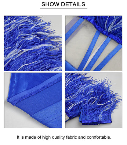 Luxury  Feather Maxi Dress- Blue Fashion Closet Clothing