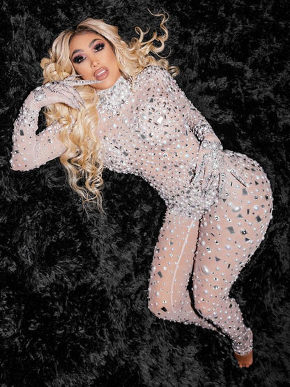 Luxury Pearl Mesh Jumpsuit Fashion Closet Clothing
