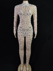 Luxury Pearl Mesh Jumpsuit Fashion Closet Clothing