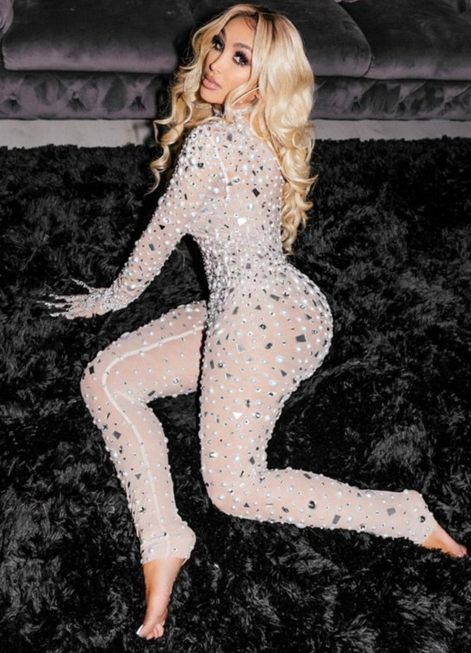 Luxury Pearl Mesh Jumpsuit Fashion Closet Clothing